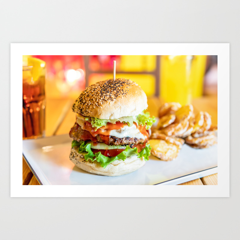 Enjoy Your Burger Tasty Juicy American Beef Burger Fast Food Restaurant Food Photography Art Print By Radub85 Society6