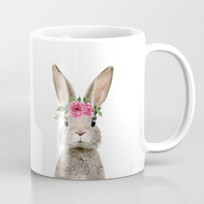 baby rabbit with flower crown coffee mug by amypetersonartstudio