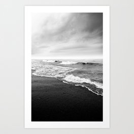 Waves and Black Sand | Black and White Photography | Beach | Landscape | Seascape | Ocean Art Print