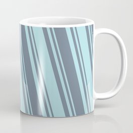 [ Thumbnail: Powder Blue & Slate Gray Colored Stripes Pattern Coffee Mug ]