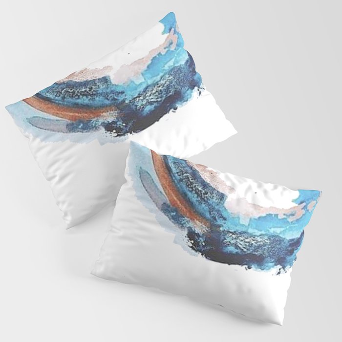 Galaxies Collide: a minimal, abstract watercolor in blues and pink by Alyssa Hamilton Art Pillow Sham