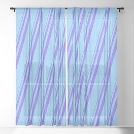 [ Thumbnail: Medium Slate Blue & Light Sky Blue Colored Stripes Pattern Sheer Curtain ]