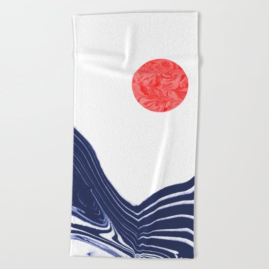 Furoshi - spilled ink marble water wave painting sun sea waves water aqua seaside abstract minimal Beach Towel