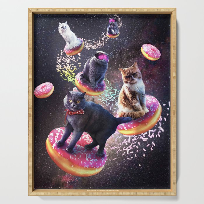 Galaxy Cat Donut - Space Cats Riding Donuts Serving Tray