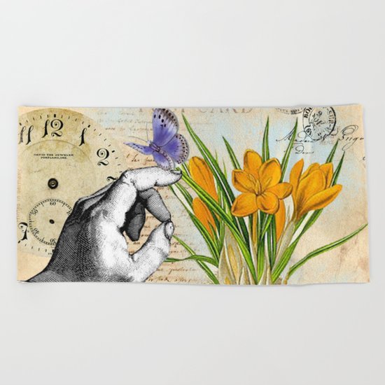 Vintage Crocus Flower #10 Beach Towel