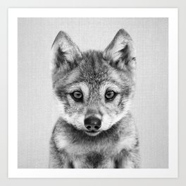 Baby Wolf - Black & White Art Print