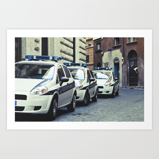 Police cars in Rome Art Print