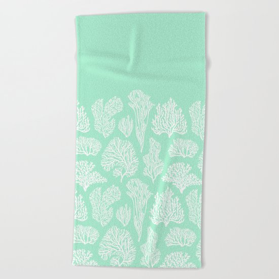 White corals on mint Beach Towel