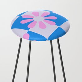 Checkerboard Flowers Counter Stool