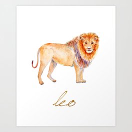 Watercolor Leo Lion Art Print