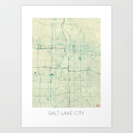 Salt Lake City Map Blue Vintage Art Print