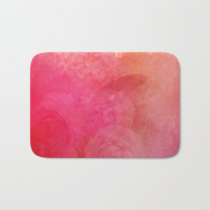 Pink Butterfly Vintage Roses Background Pattern Bath Mat