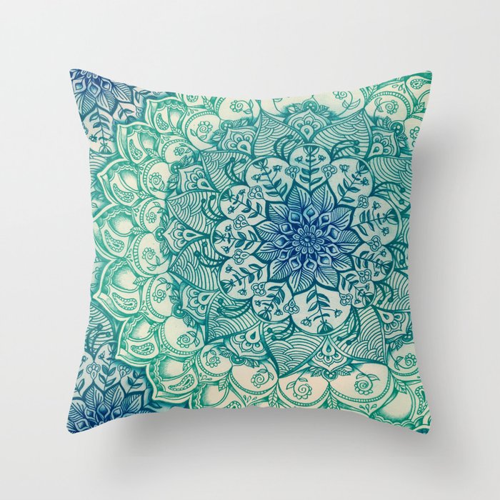 Emerald Doodle Throw Pillow
