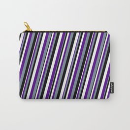 [ Thumbnail: White, Indigo, Light Slate Gray & Black Colored Lined Pattern Carry-All Pouch ]