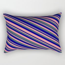 [ Thumbnail: Light Coral, Dark Slate Gray & Blue Colored Striped/Lined Pattern Rectangular Pillow ]