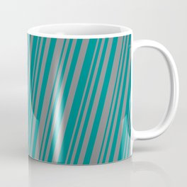 [ Thumbnail: Teal and Gray Colored Striped Pattern Coffee Mug ]