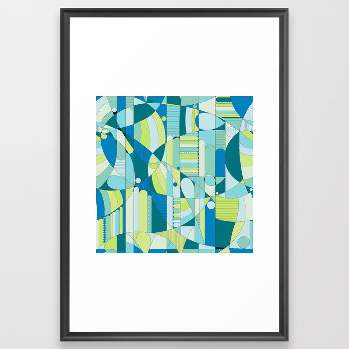 BLUE AND GREEN GEO Framed Art Print