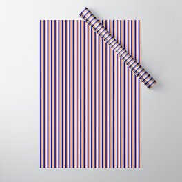 [ Thumbnail: Brown, Dark Blue & Lavender Colored Pattern of Stripes Wrapping Paper ]