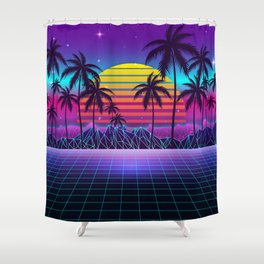 Radiant Sunset Synthwave Shower Curtain