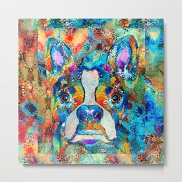 Boston Terrier Dog Pop Art by Sharon Cummings Metal Print