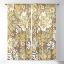 70s Retro Flower Power boho pattern Sheer Curtain
