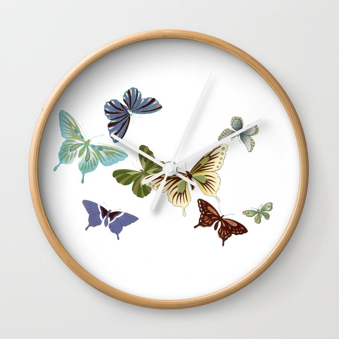 Vintage Japanese Woodblock Watercolor Butterfly Wall Clock