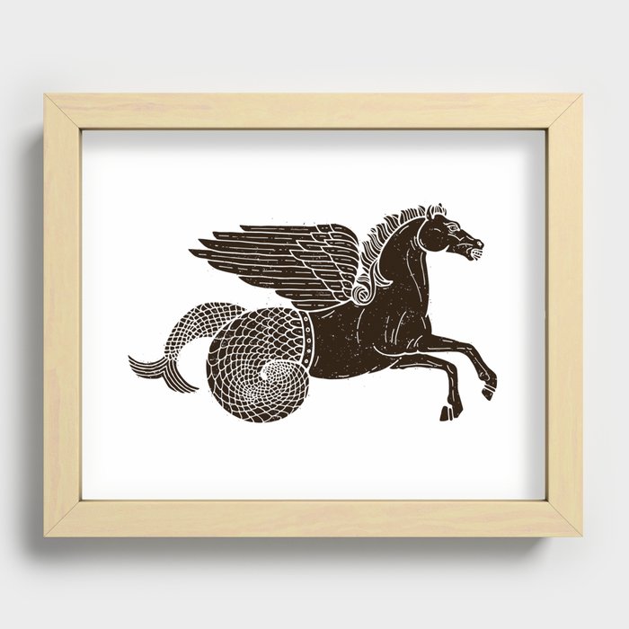 Hippocampus Sea Horse Myth Retro Vintage Rough Design Recessed Framed Print