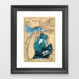 Michigan Waves Map Framed Art Print