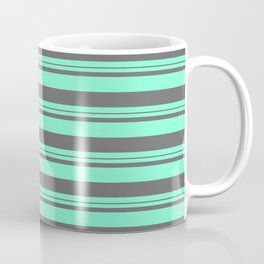 [ Thumbnail: Aquamarine & Dim Gray Colored Lines Pattern Coffee Mug ]