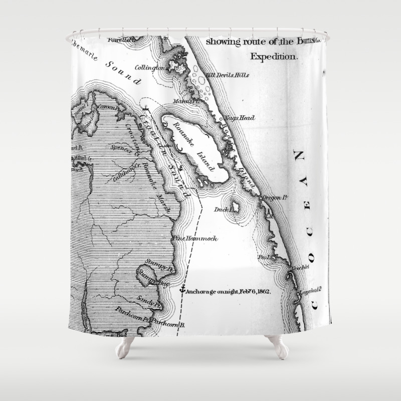 Vintage Map Of The Outer Banks 1862 Bw Shower Curtain By Bravuramedia Society6