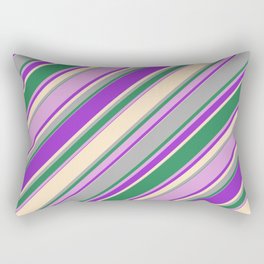 [ Thumbnail: Colorful Dark Orchid, Bisque, Dark Gray, Sea Green & Plum Colored Lines Pattern Rectangular Pillow ]