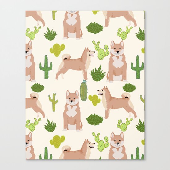 Shiba Inu dog breed pet portrait unique pet friendly must have gifts accessories cactus dogs pets Canvas Print