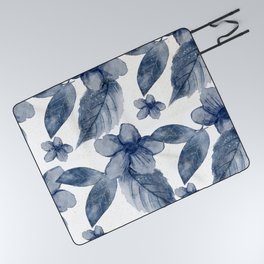 Navy Blue Watercolor Floral Pattern Picnic Blanket