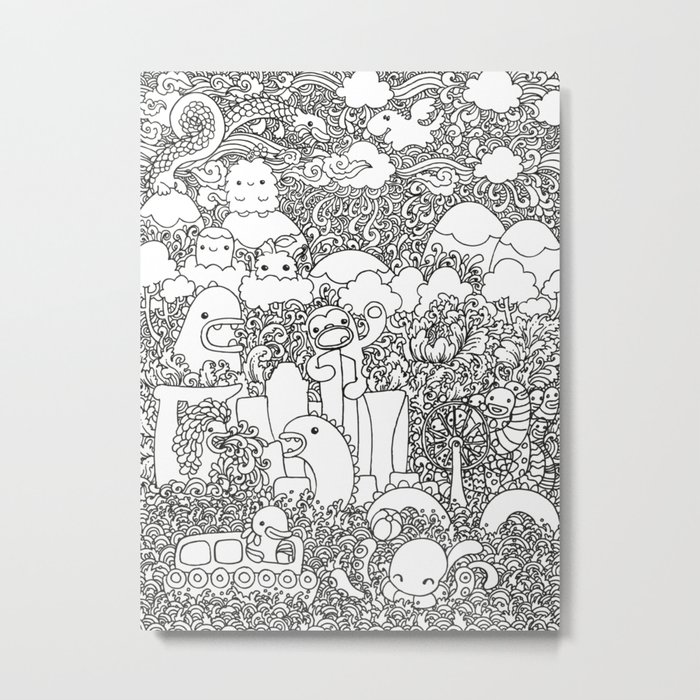 Oodles of Doodles of Singapore (White) Metal Print