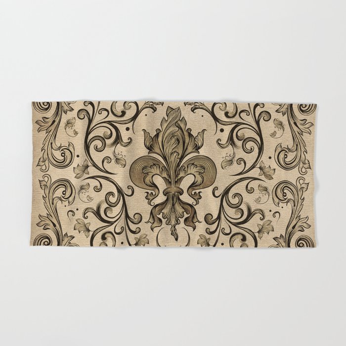 Vintage Fleur de lis ornament Hand Bath Towel by Creativemotions