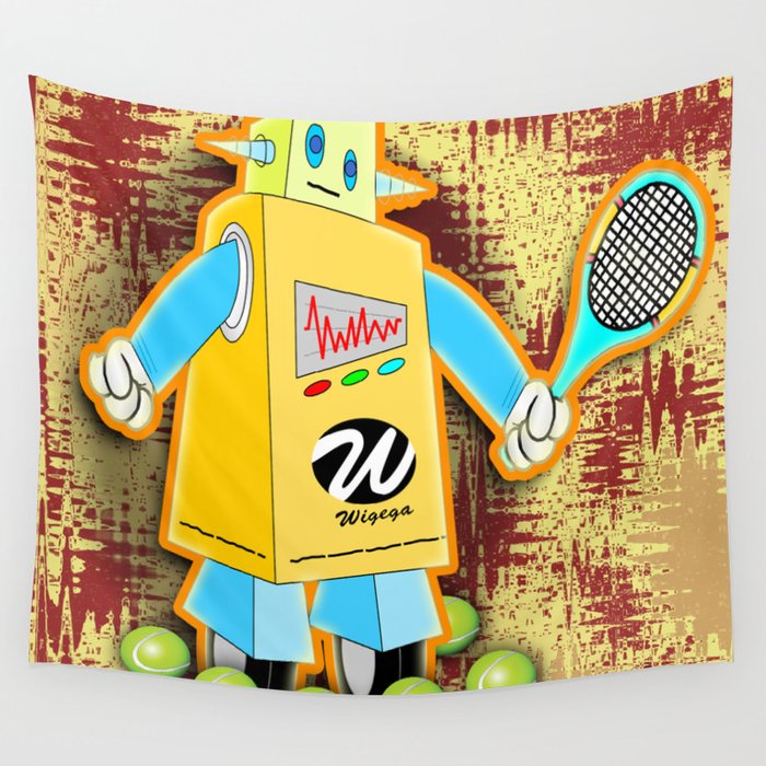Tennis Robot with Racquet Wall Tapestry