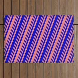 [ Thumbnail: Light Coral & Blue Colored Lines/Stripes Pattern Outdoor Rug ]
