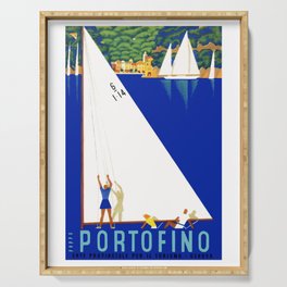 1941 PORTOFINO Italy Travel Poster Serving Tray