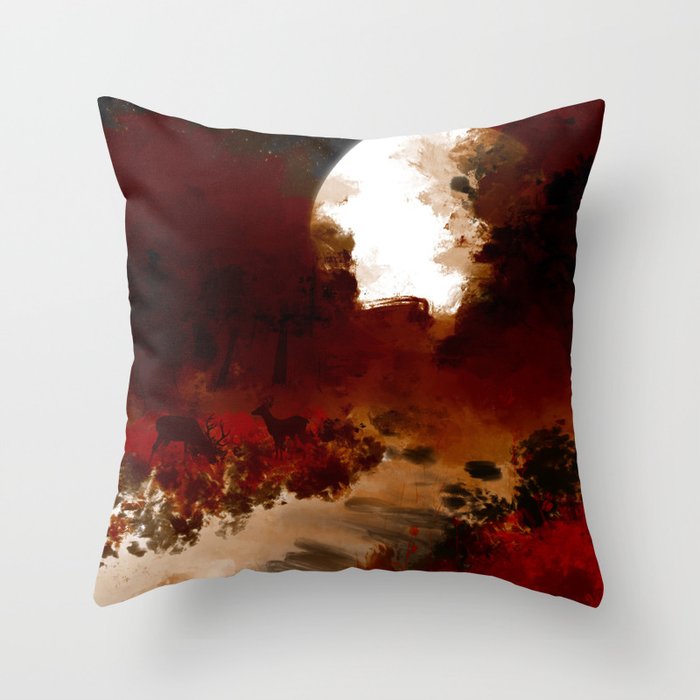 Moonlit Deer Hill Throw Pillow