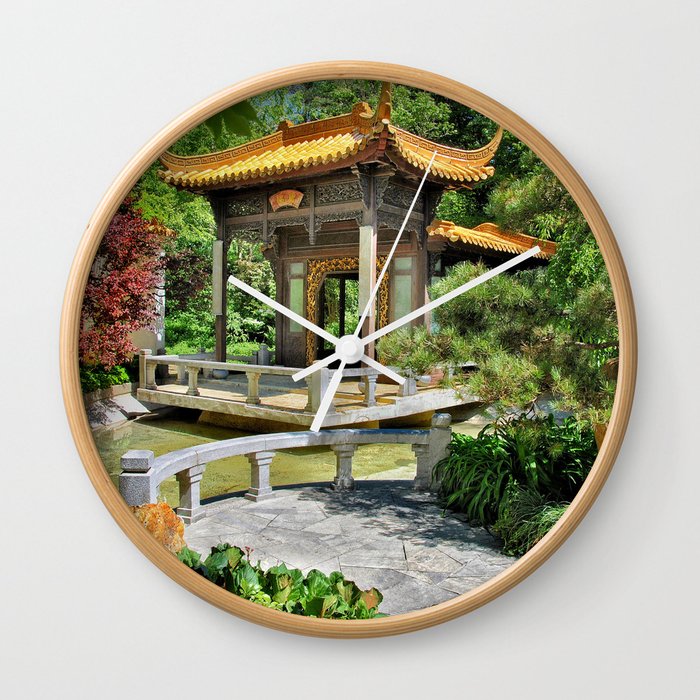 China Photography - Beautiful Chinese Garden With A Small Shrine Wall Clock