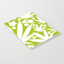 Modern Retro Cannabis And Flowers Green Notebook