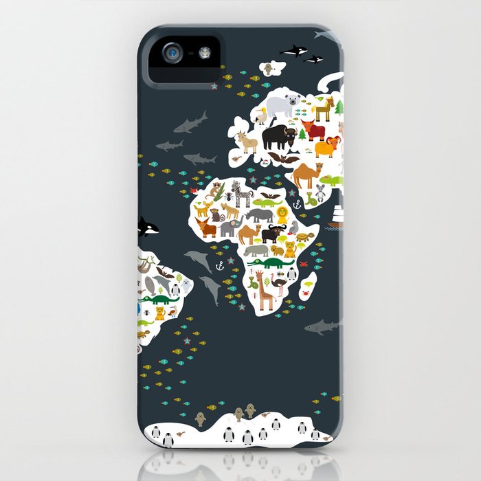 cartoon animal world map for kids, back to schhool. animals from all over the world iphone case