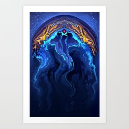 Jellyfish Ocean Lord 8 Bit Pixel Video Game Monster Serene Nostalgic Art Print