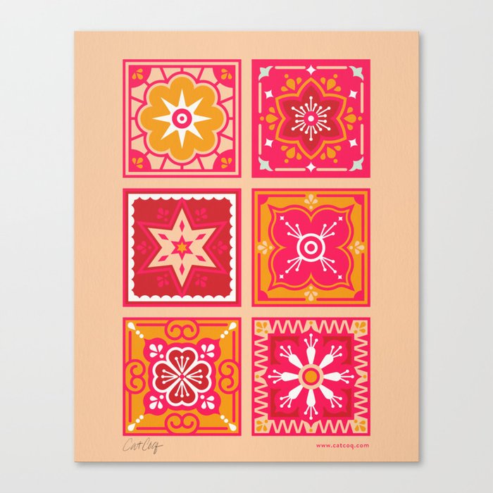Talavera Mexican Tile – Hot Pink & Orange Palette Canvas Print