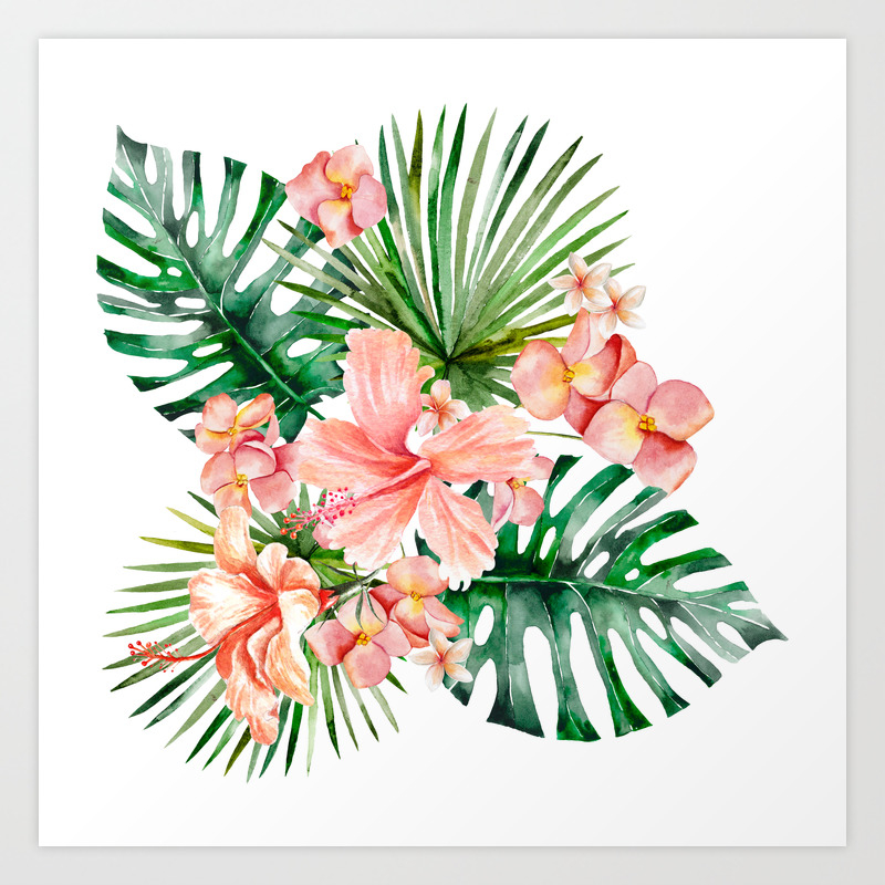 Tropical Jungle Hibiscus Flowers Floral Art Print By Originalaufnahme Society6