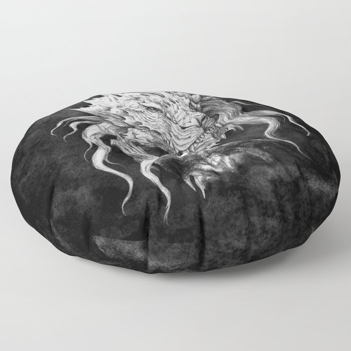 Dark Side Japanese Dragon portrait on black background | Graphit Floor Pillow