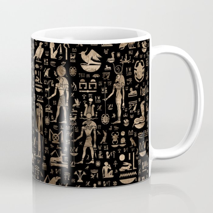 Ancient Egyptian Gods and hieroglyphs - Black and gold Coffee Mug