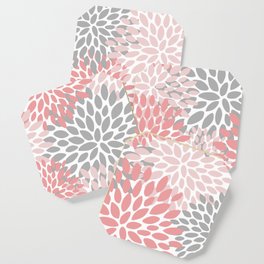 Modern, Flowers Print, Coral, Pink and Gray Coaster