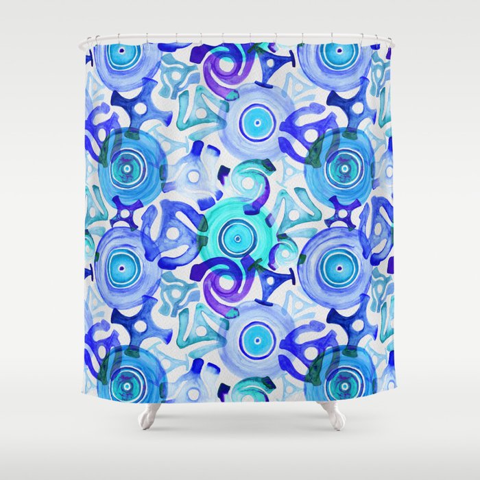 Vinyl Records & Adapters Watercolor Painting Pattern Shower Curtain