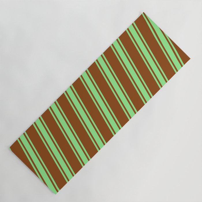 Brown & Light Green Colored Striped/Lined Pattern Yoga Mat
